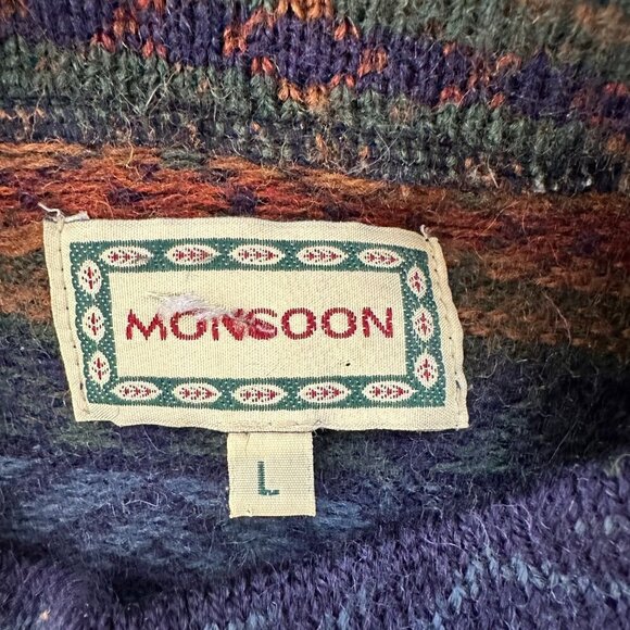 Vintage Mansoon Handknitted in UK Sweater Women's Size Large 100% Wool Nordick - Picture 10 of 12